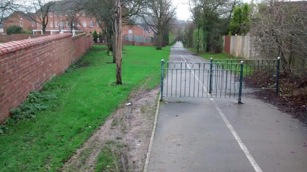 Barrier on the River Rea Valley route
