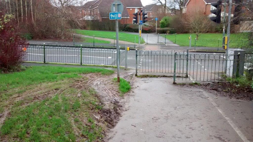 Barrier on the River Rea Valley route