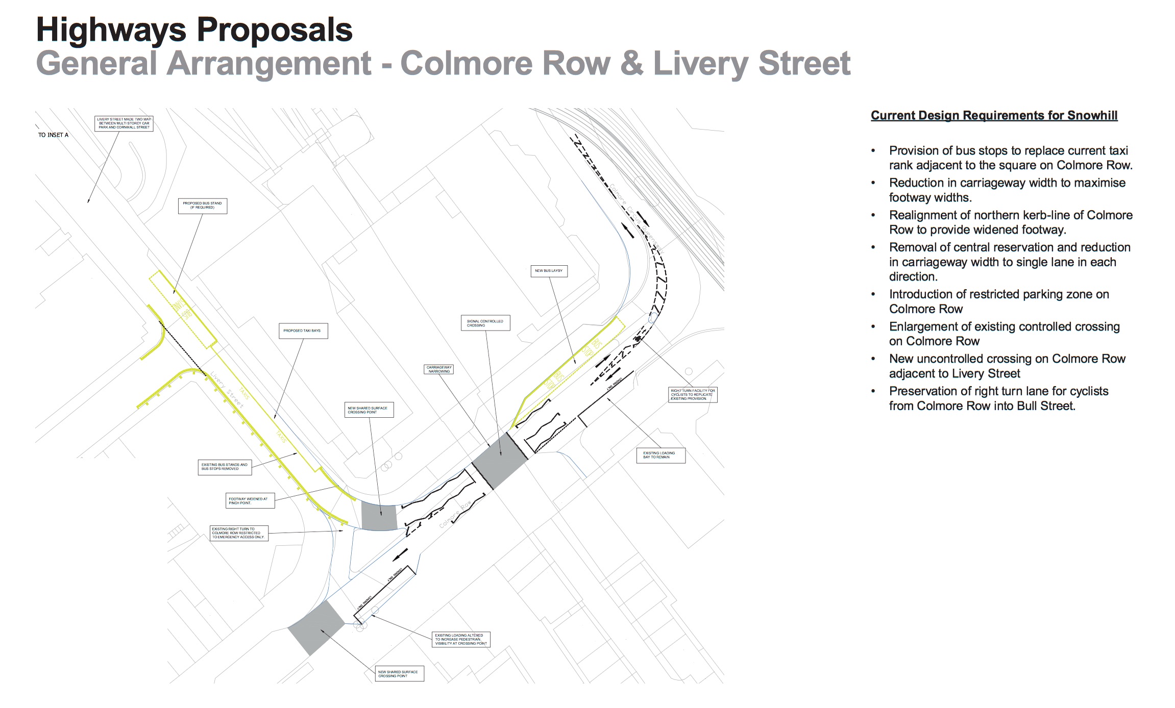 Diagram of changes to Colmore Row, from the published proposal.