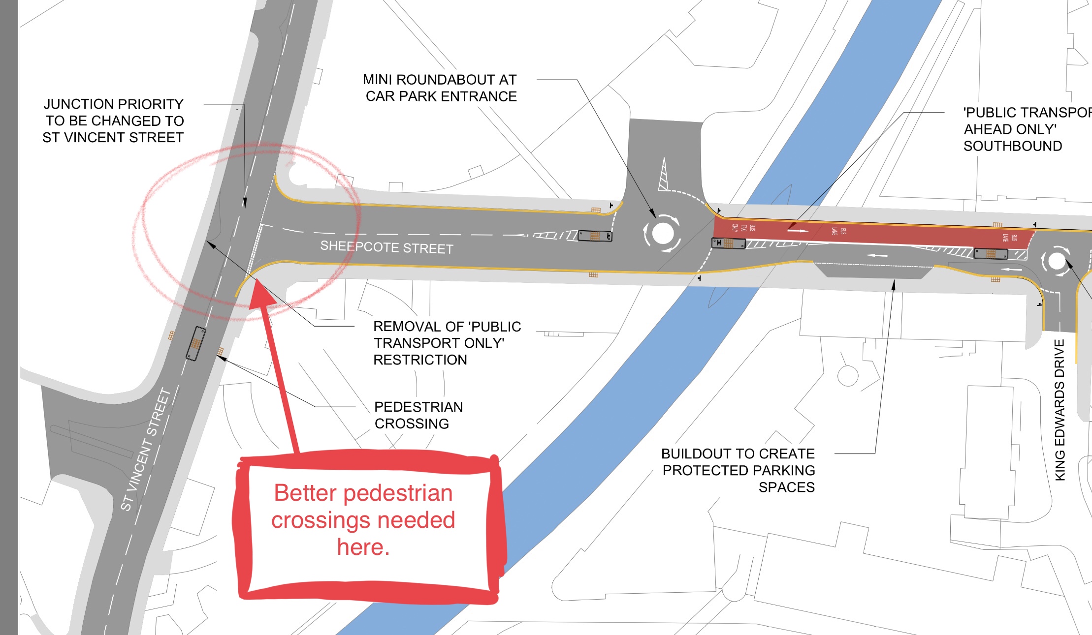 Proposed changes to St Vincent Street / Sheepcote Street junction