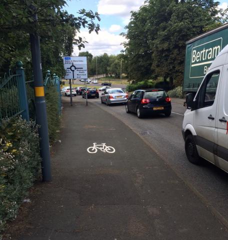 Shared use pavement next to A4132