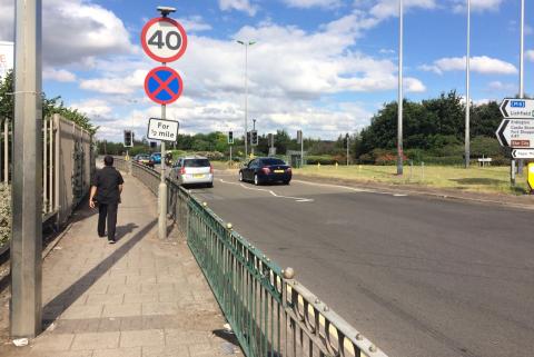 Narrow section of pavement next to A47.