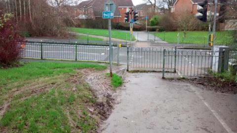 Barrier on the River Rea Valley route