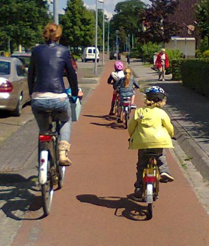A family cycling in the Netherlands