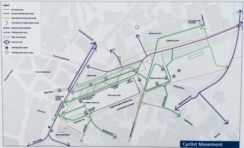 Suggested cycle flows around Curzon Station