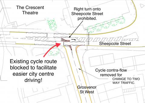 Proposed changes to Grosvenor St West cycle contra-flow