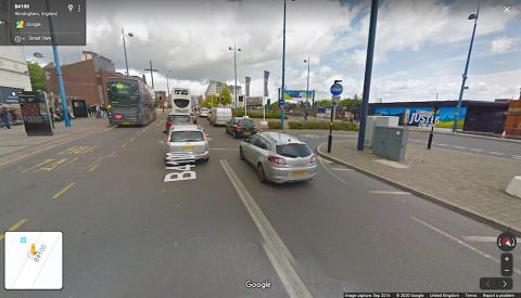 Google Street View image of motor traffic on Moor Street Queensway