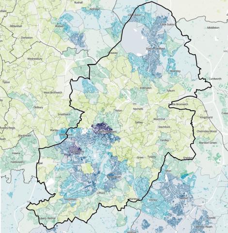 An AI generated map that indicates openness to cycling as transport in Birmingham