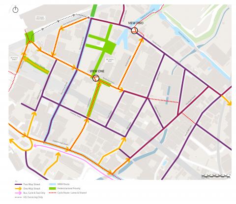 Map showing the proposed changes to streets in Digbeth in the active travel consultation in June 2024.