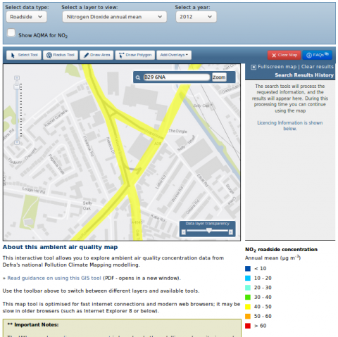 Selly Oak Triangle roadside NO2 levels 2012