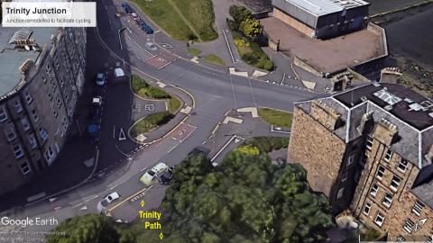 Trinity Junction in Edinburgh (after remodelling with cycling infrastructure)