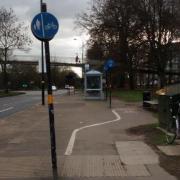 Cycle lane on shared use pavement on Bristol Road