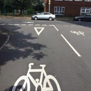 Junction with cycle symbols on A47 Parkway route.