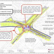 This annotated diagram shows the proposals for the junction of Longbridge Lane and Cofton Road.
