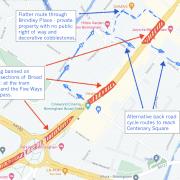 Map showing where BCC propose to ban cycling on Broad Street.