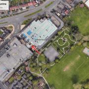 Northfield Shopping Centre aerial view, showing the distance to the park