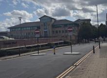 Experimental modal filter at junction of Holt Street and Lister Street, in Birmingham city centre.